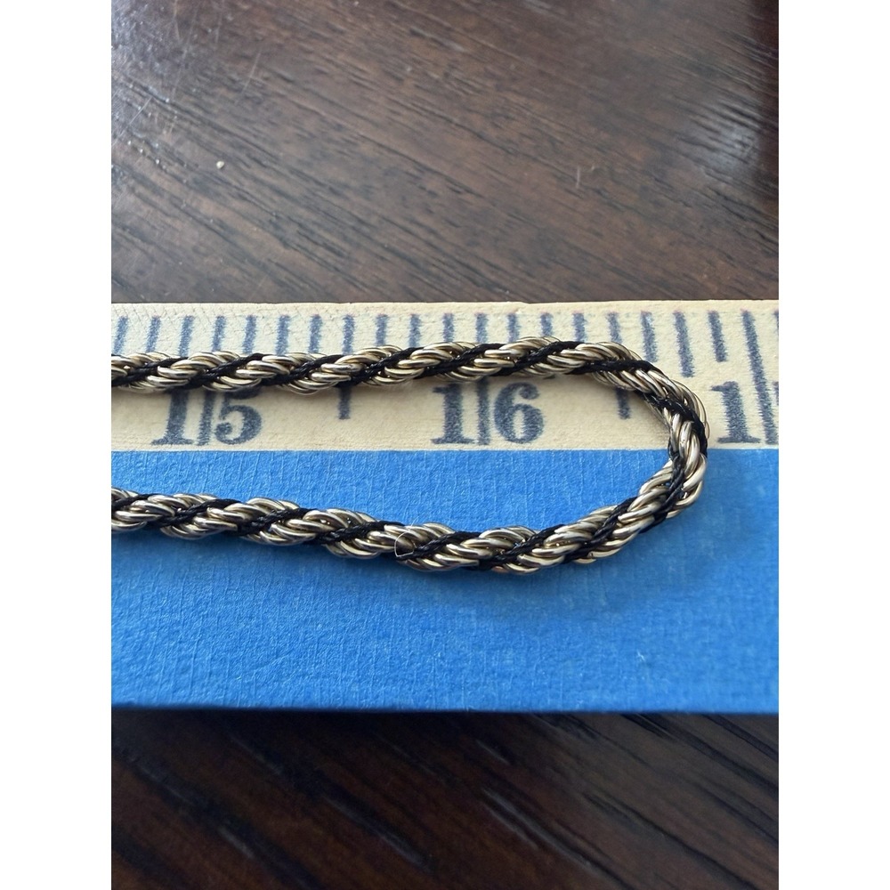 Vintage Woven‎ Gold Tone Chain and Black Cord Necklace 34" Opera Length